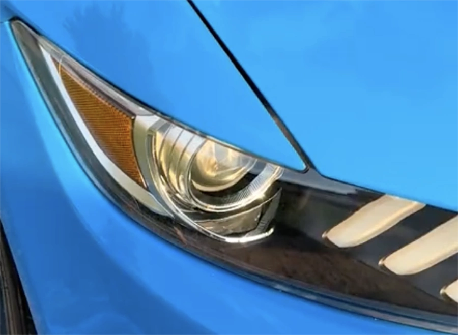 Ford Mustang headlight after restoration