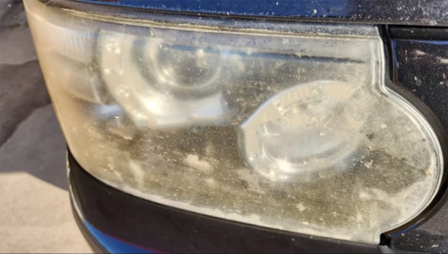 Range Rover headlight before restoration